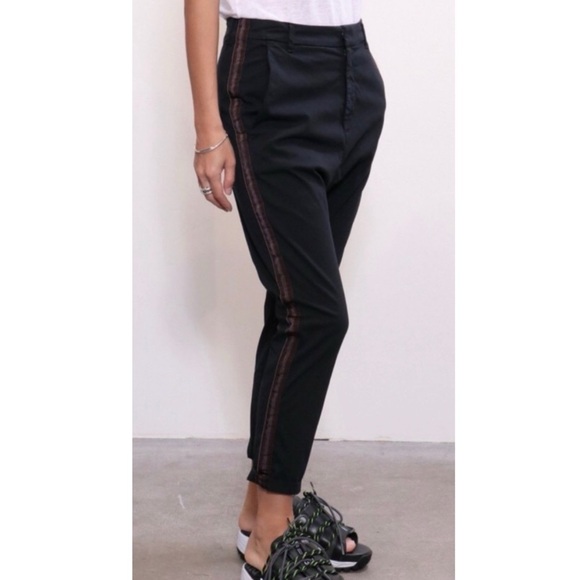 NWT NILI LOTAN Paris Pants Tape Navy Burgundy Tape Drop Crotch Academia Size 00 - Picture 1 of 14
